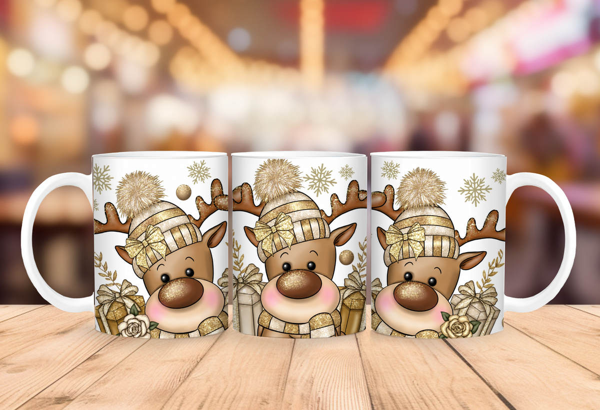 Gold Christmas Reindeer Mug