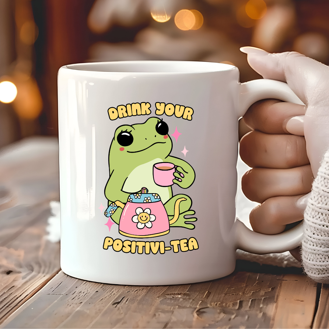 Drink Your Positivi-Tea Frog Mug