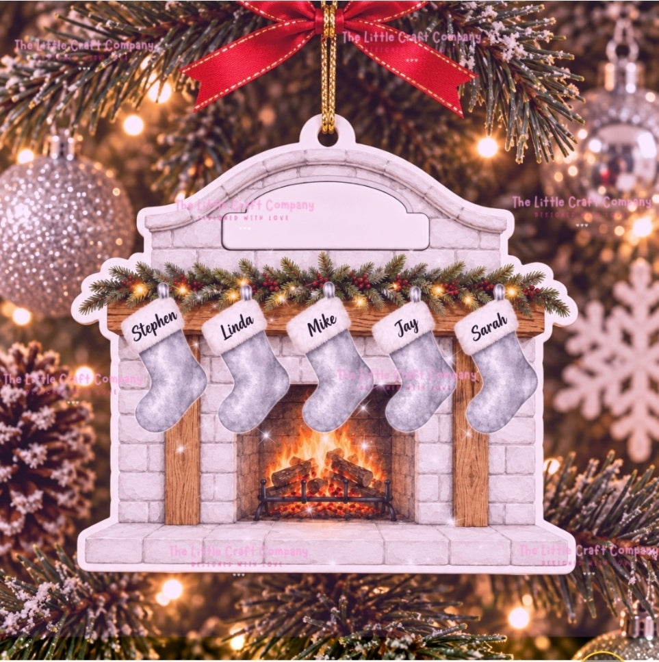 Personalised Family Fireplace Christmas Decoration