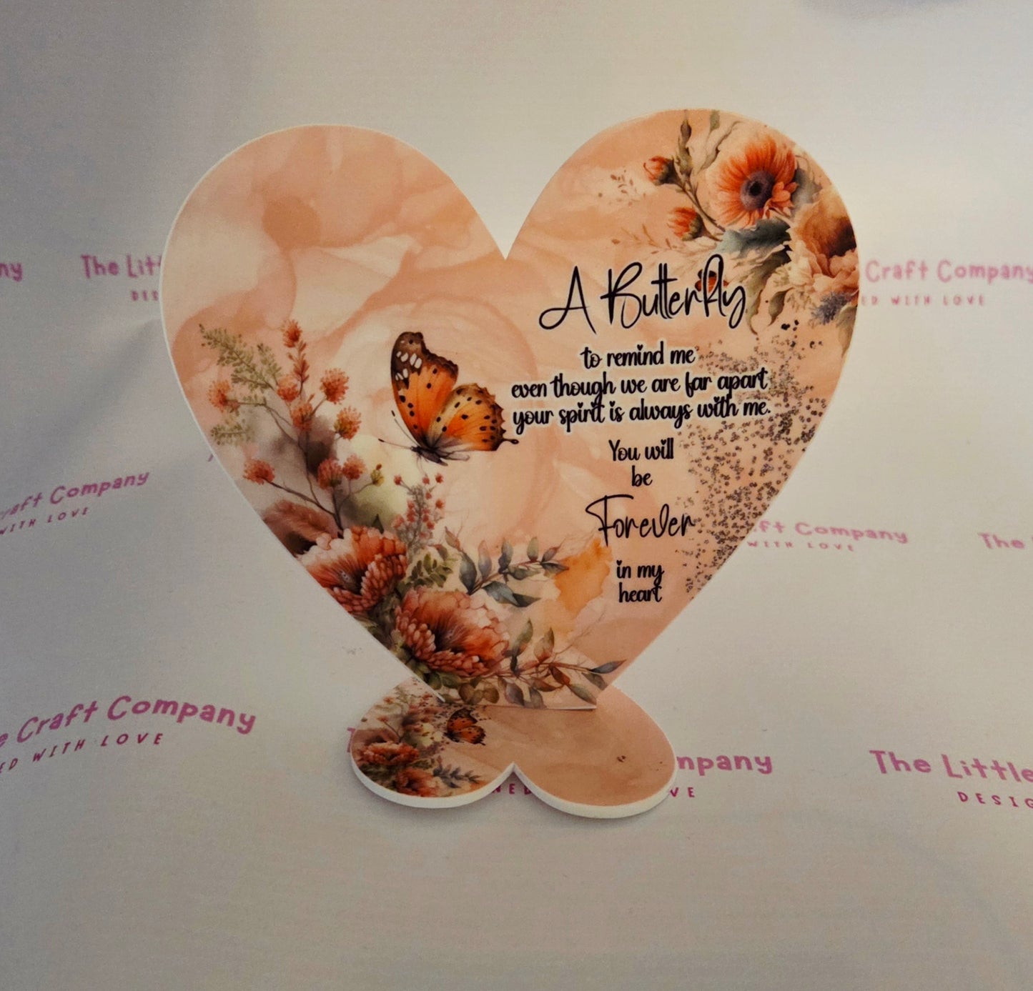 Butterfly Memorial Heart – Peach Floral Design - SALE ITEM