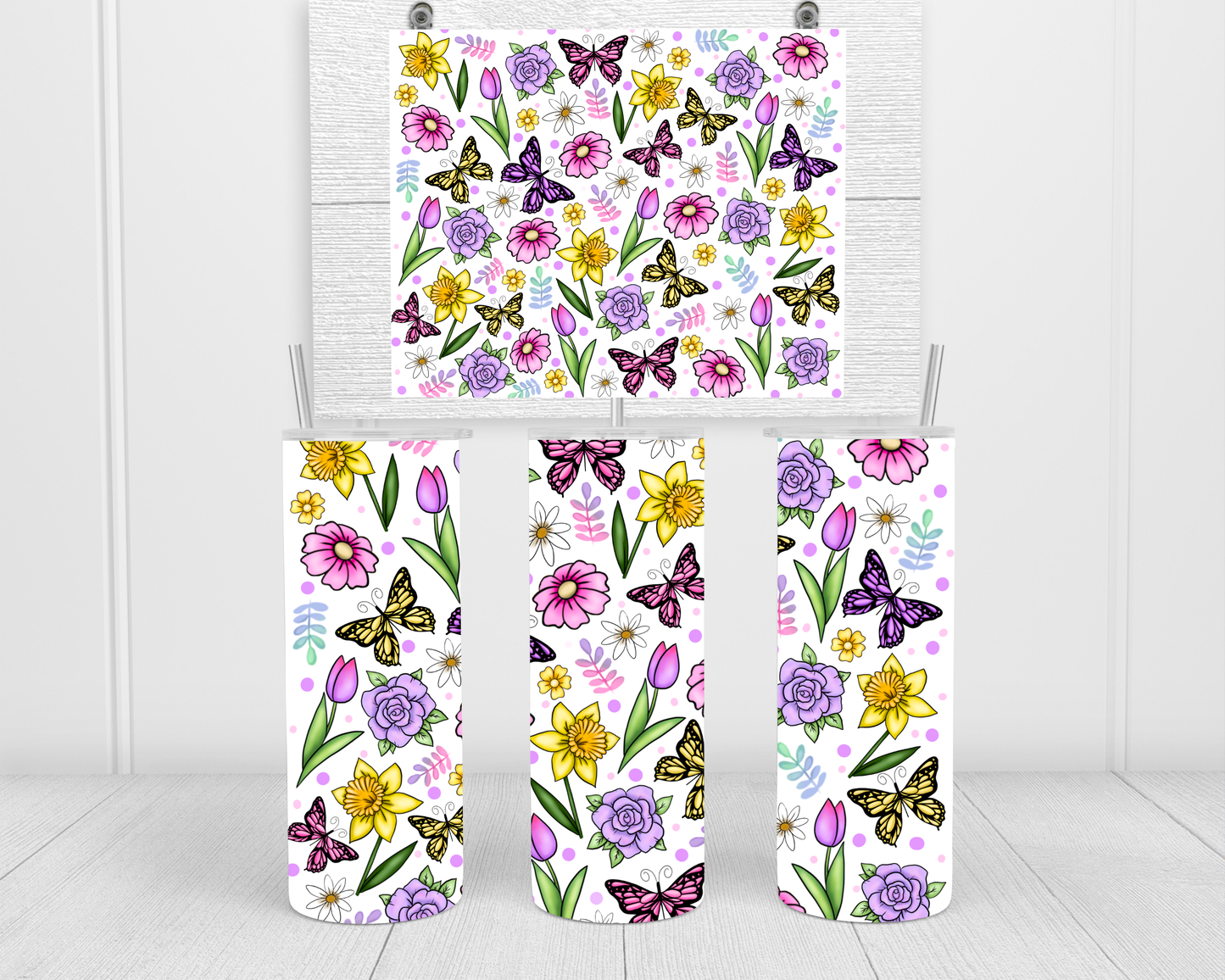 Spring Flowers & Butterflies Tumbler