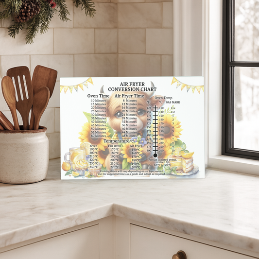 Sunflower Highland Cow Air Fryer Conversion Glass Chopping Board – A4