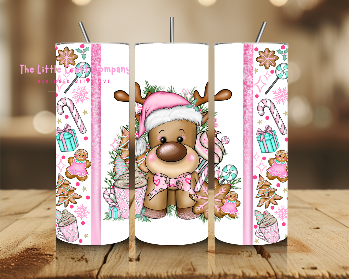Pink Sweet Treat Reindeer Christmas Tumbler
