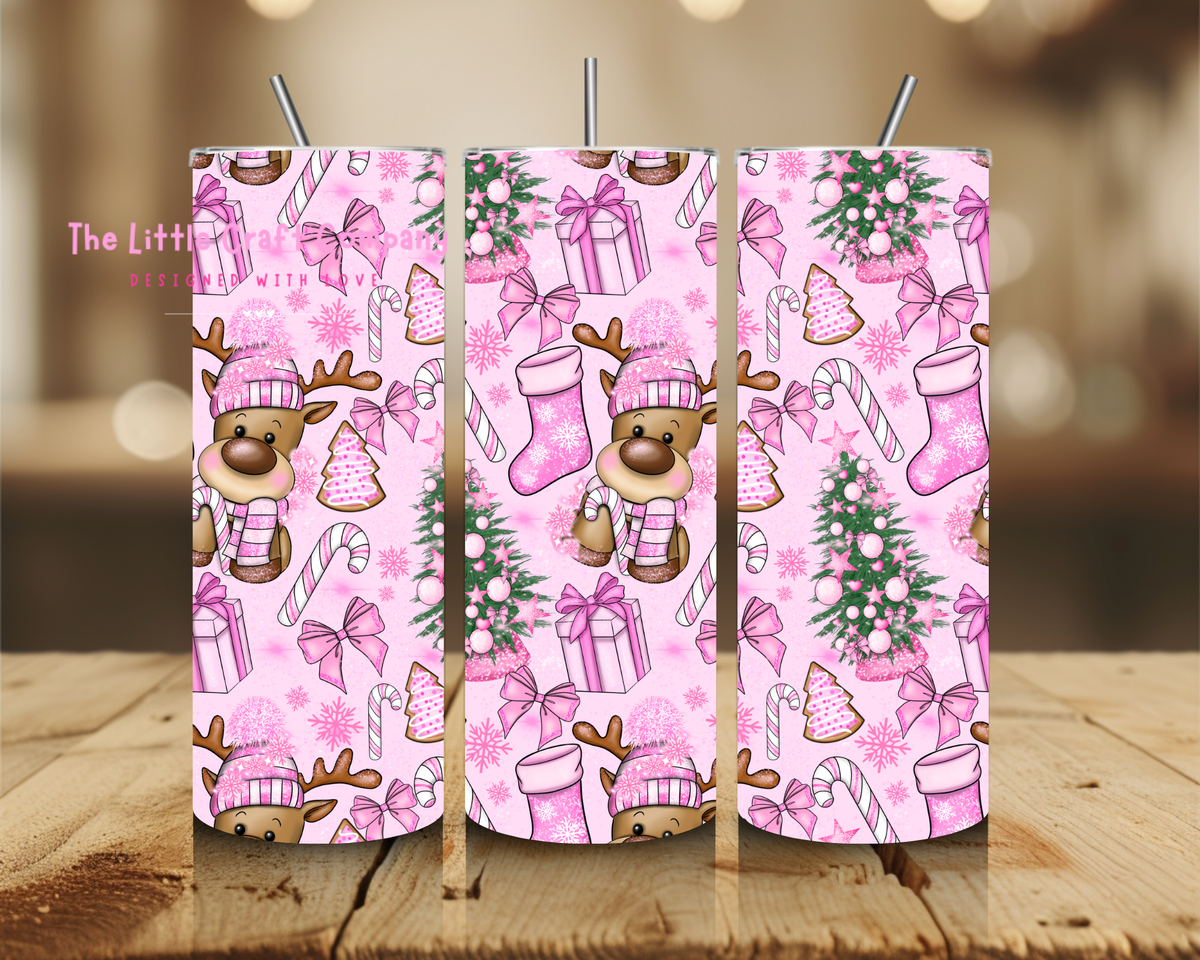 Pink Reindeer Christmas Tumbler