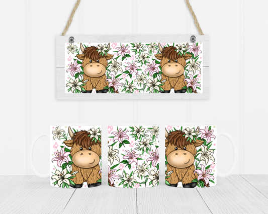 Highland Cow Floral Mug