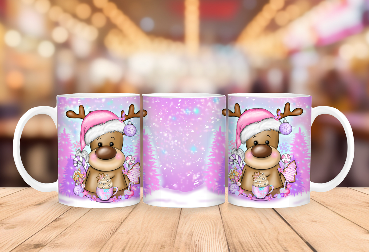 Pink Christmas Reindeer Mug