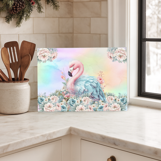 Pastel Flamingo Glass Chopping Board - A4