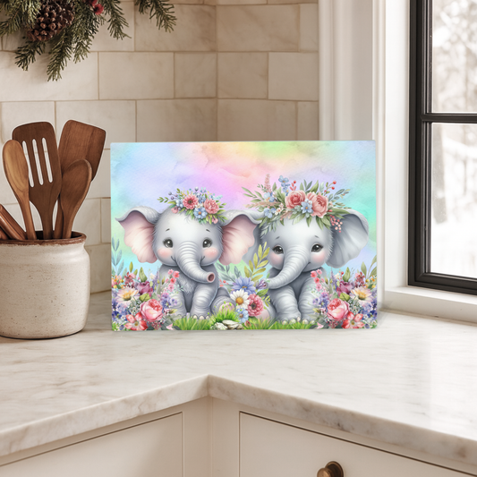 Floral Elephant Glass Chopping Board – A4