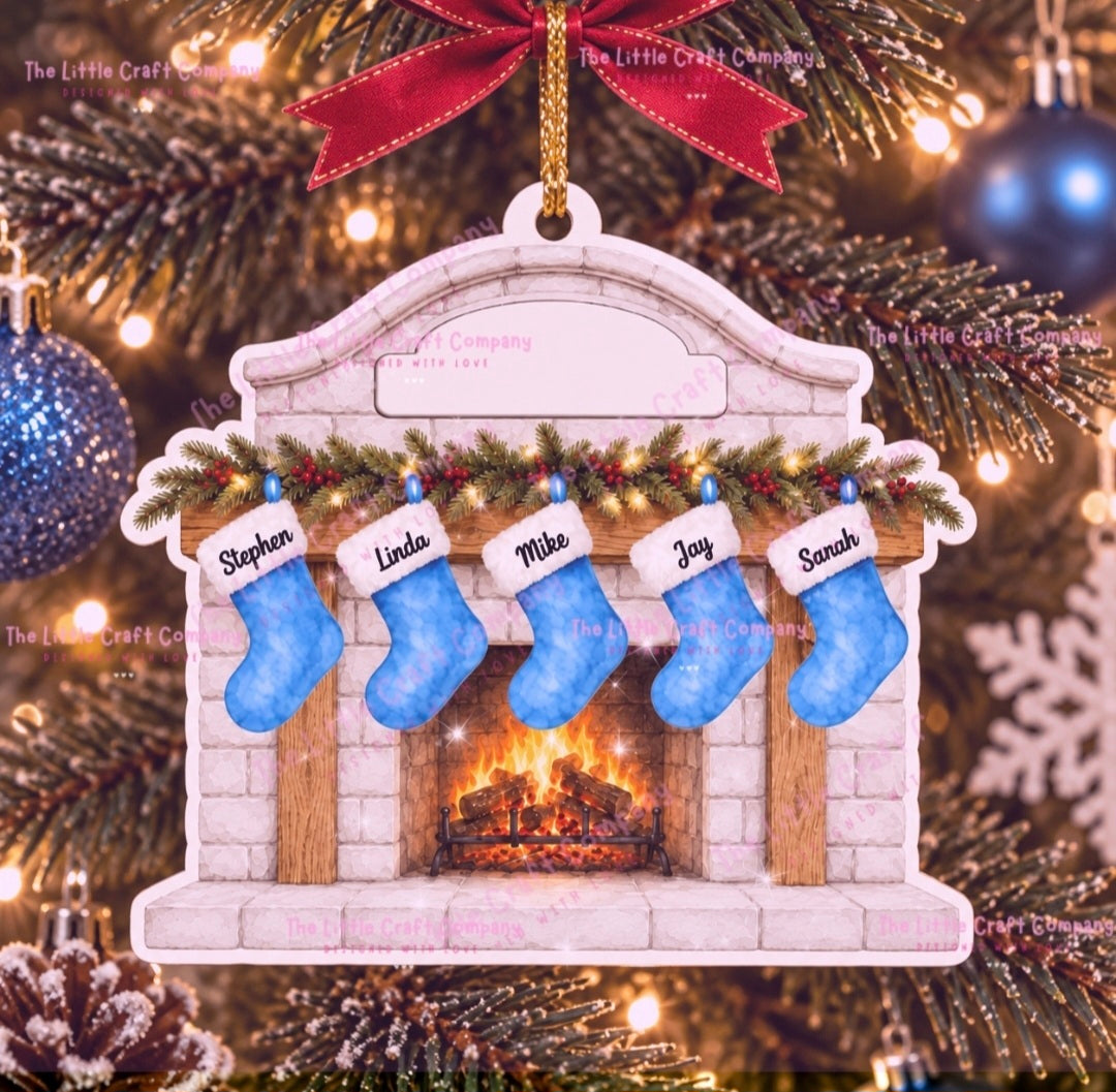 Personalised Family Fireplace Christmas Decoration