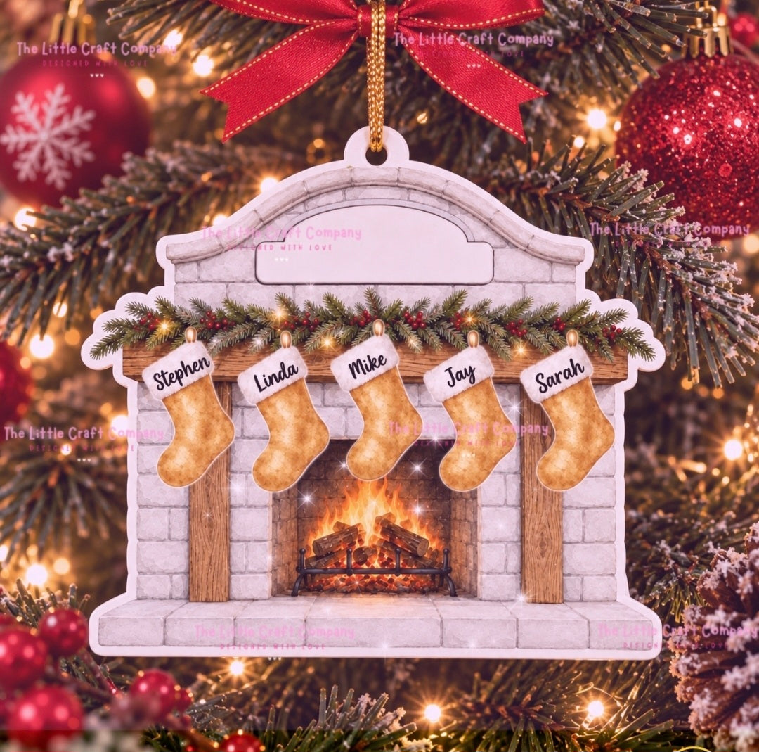 Personalised Family Fireplace Christmas Decoration