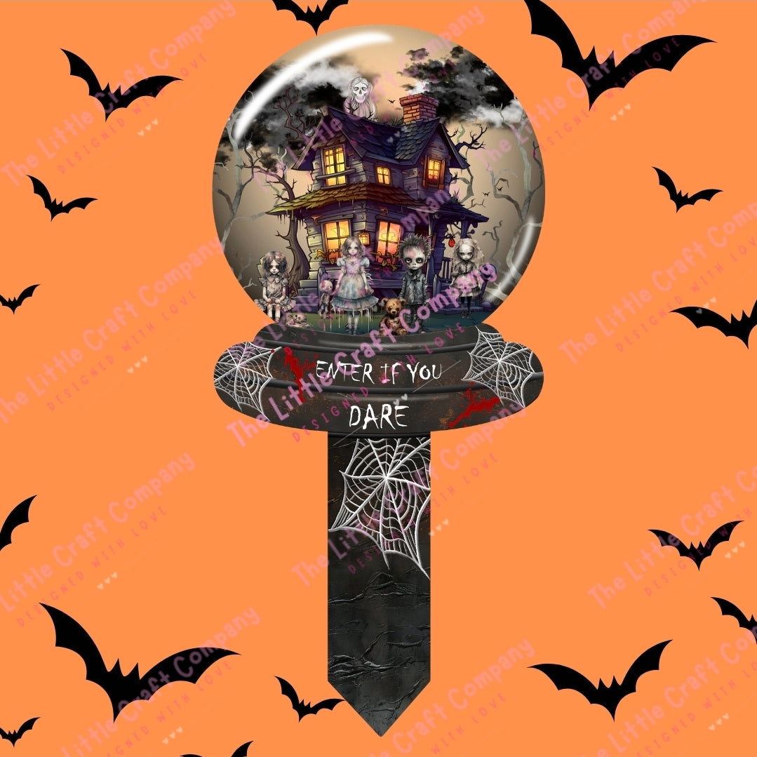 Haunted House Globe Halloween Grave Marker