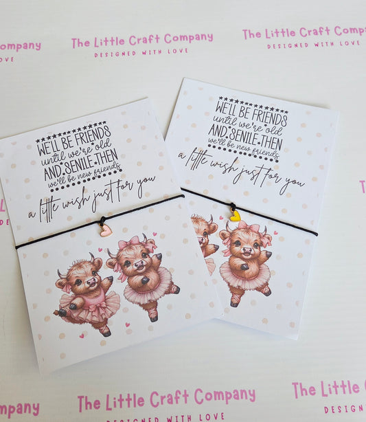 Highland Cow Friendship Wish Bracelet – Cute Gift for Best Friend