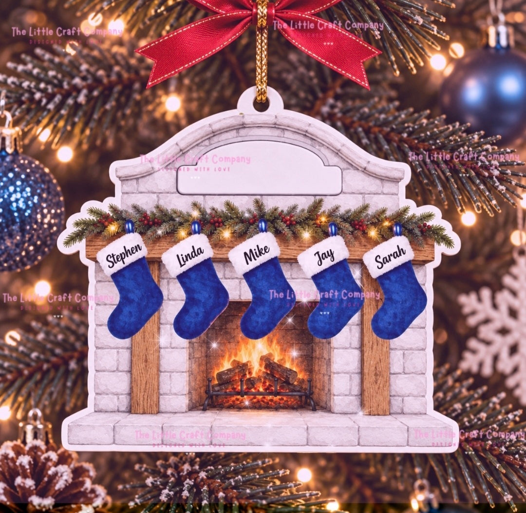 Personalised Family Fireplace Christmas Decoration