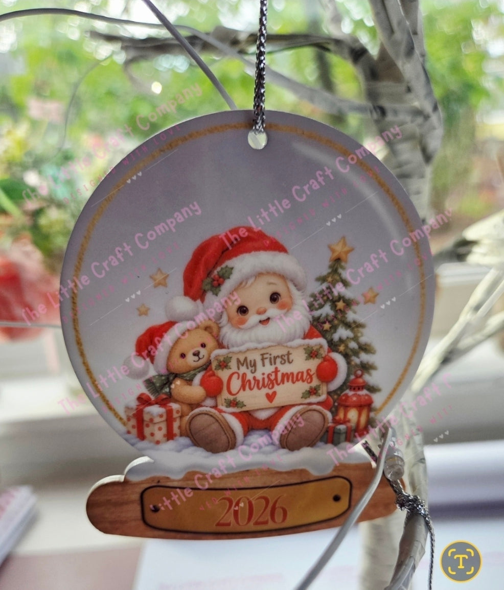Personalised Baby’s First Christmas 2026 Hanging Keepsake Decoration