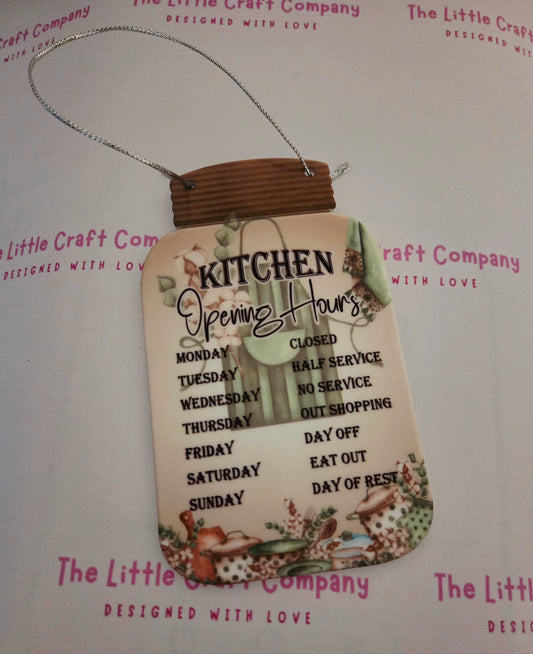 Kitchen Opening Hours Hanging Sign - SALE ITEM